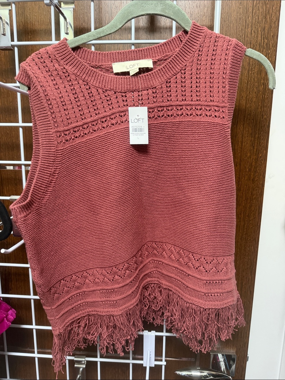LOFT Dusty Rose Knit Fringe Sleeveless Tank